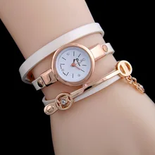 Для женщин кожаный браслет часы Gold Case кварцевые часы для Для женщин наручные часы стиль дамы Повседневное со стразами наручные часы! AC032