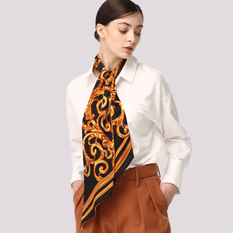Китай Ханчжоу мадам тренд двухсторонняя полоска настоящая шелковая лента атласное лицо модный принт Украшение Шарф квадратные женские