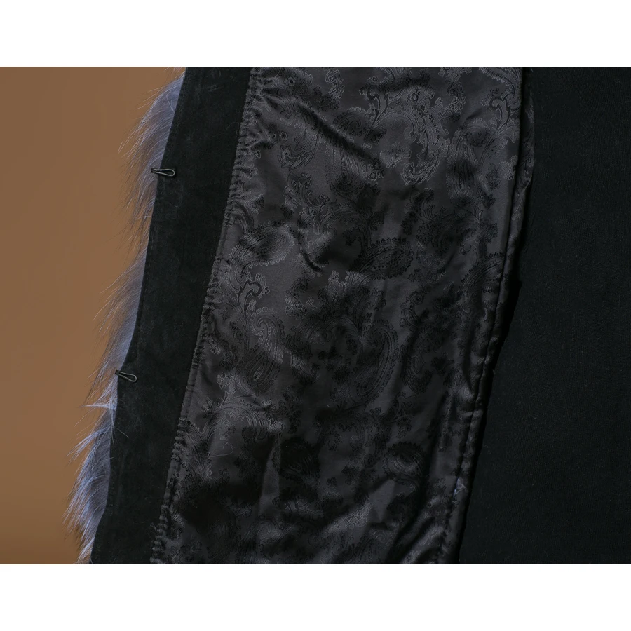 Шуба натуральная черно-бурка шуба женская длинная фасон с рукавами три четверти, Толстая теплая куртка из лисьего меха