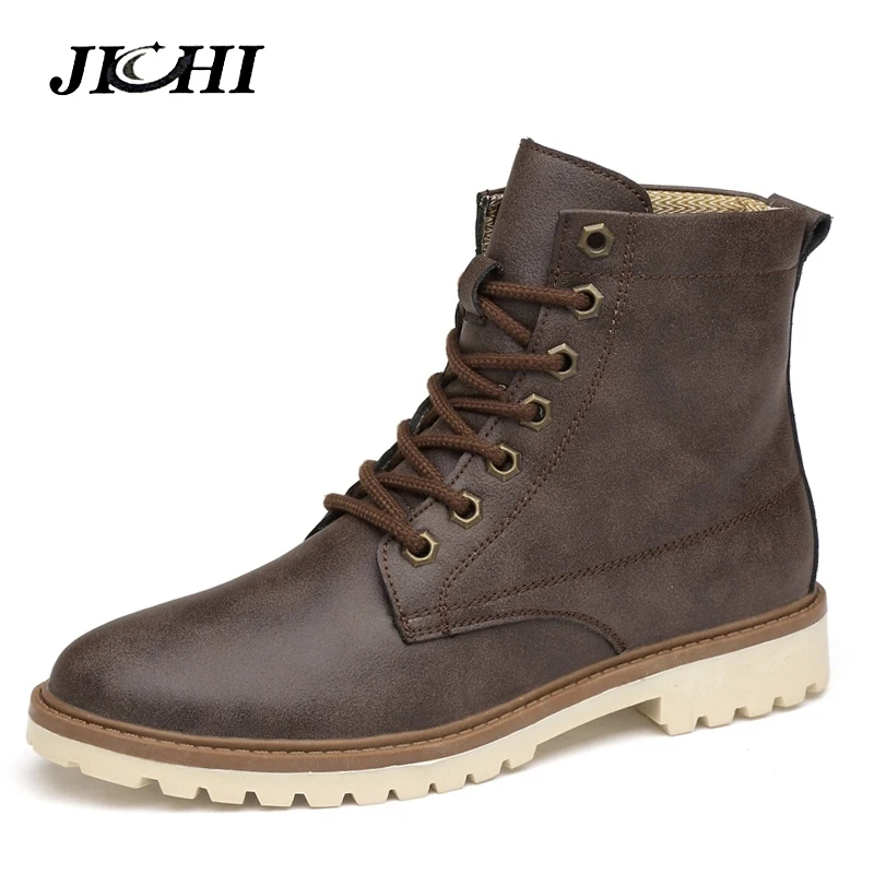 

JICHI Men Boots Genuine Leather Winter Autumn Men Ankle Boots Britain Style Shoes Men Boots Lace Up Shoes Top Quality Boots