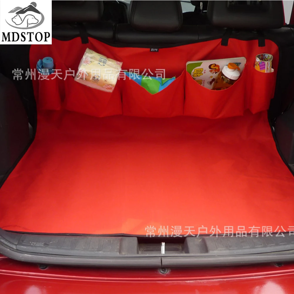 

MDSTOP Red Black Trunk Mat for Pet Dog Car Back Rear Seat Cover Barrier Trunk Floor Protector for SUV Vans Trucks with Pockets