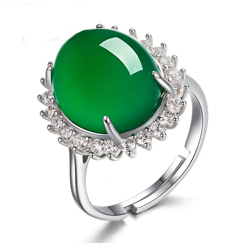 

Flower Rhinestone Opening Adjustable Green Onyx Rings Women's Fashion Zircon Carnelian Jewelry Wedding Ring Memorial Day Gifts