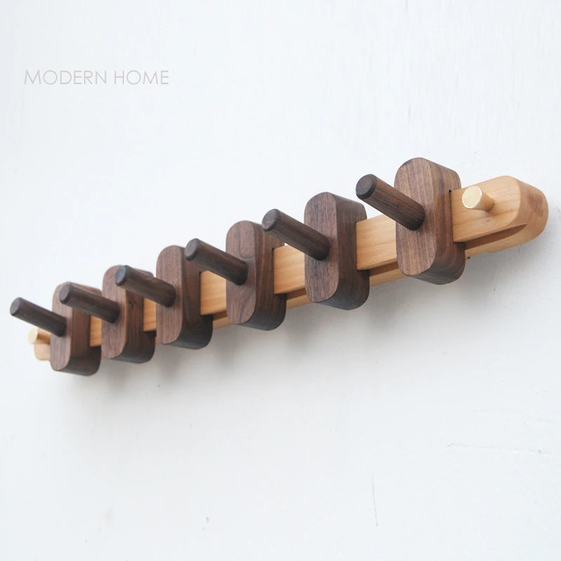 

Modern design slideable wall mounted Solid Black Walnut Wood/Beech wood coat rack, Walnut Beech wooden wall hat coat Hook hanger