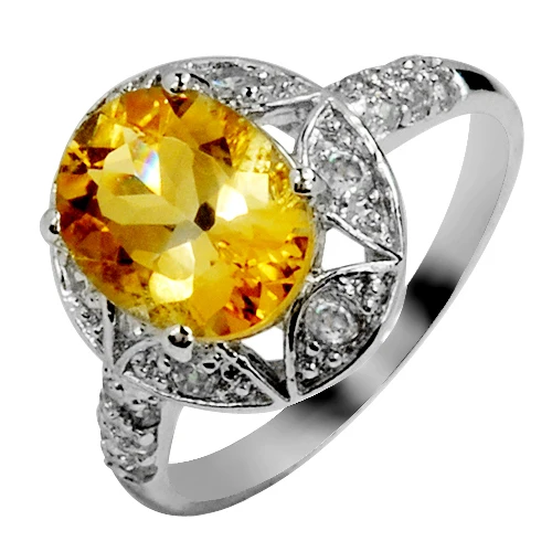 

Natural Citrine Ring 925 Sterling Silver Yellow Crystal Woman Fashion Fine Elegant Jewelry Queen Retro Birthstone Gift SR0199C