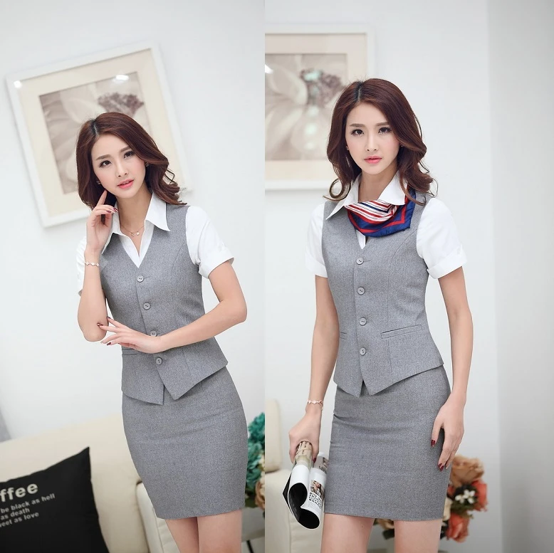 Hot Sale Elegant Grey Office Ladies Suits Vest And Skirt Summer Uniform Design Women Work Suits Blazers Sets Outfits Plus Size Suit Travel Suit Fursuit Romper Aliexpress