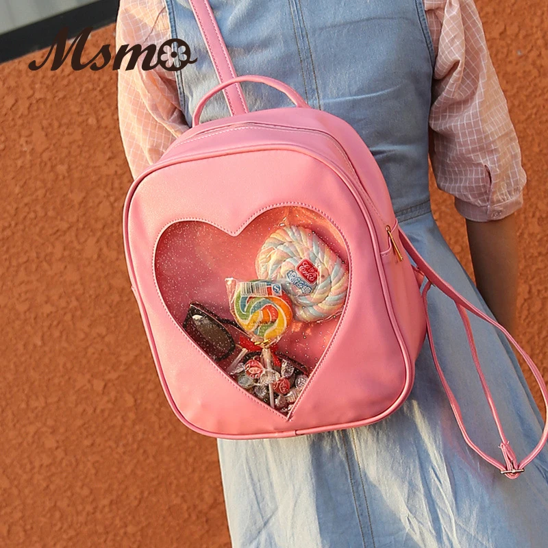 2016 new Summer Candy Transparent Love Heart Shape Backpacks Harajuku School Backpack Shoulder Bags For Teenager Girls Book Bag