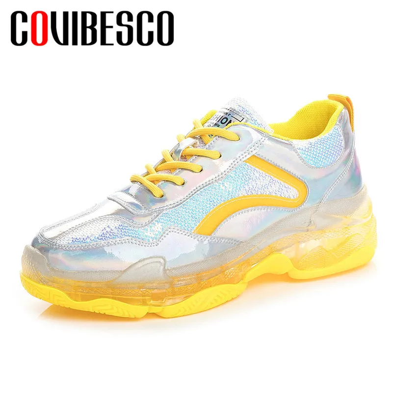 

COVIBESCO New Blingbling Pu Leather Lace Up Women Flats 2019 Spring Summer Comfortable Women Sneakers Casual Party Shoes Woman