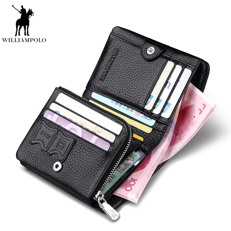 Williampolo 2019 короткий кошелек мужской на молнии кожаный тройной бумажник из