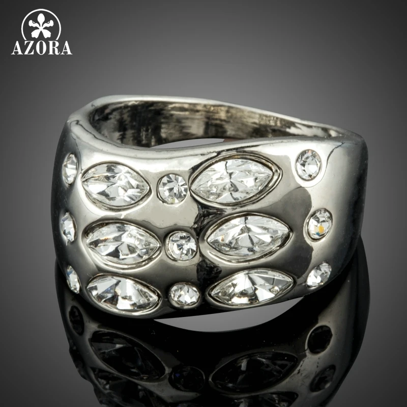 AZORA White Gold Color 3 Rows Marquise Stellux Australian Crystal Rings for Women TR0179