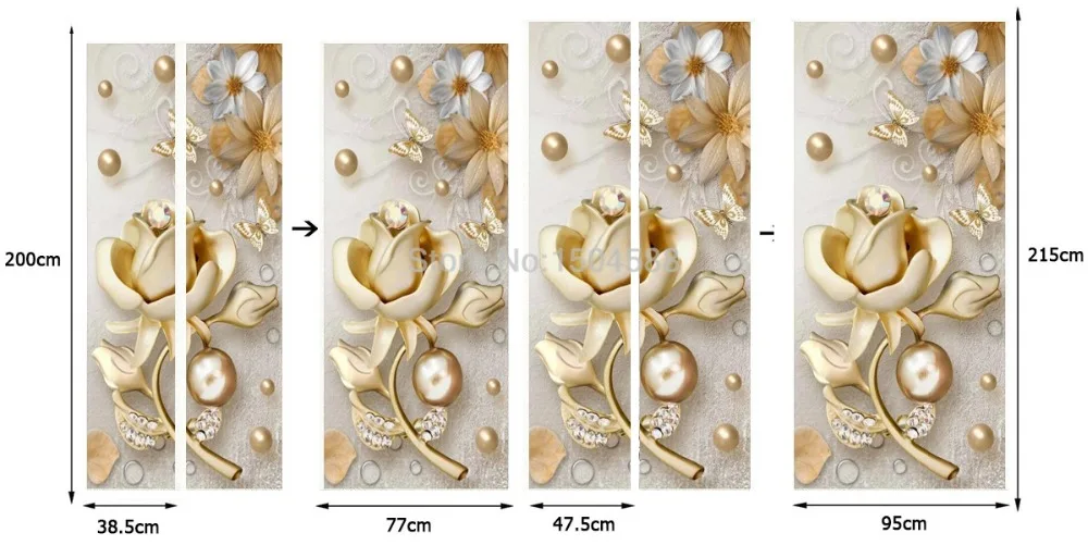 Европейский стиль золотые украшения Цветы Наклейка на дверь гостиная спальня домашний декор обои ПВХ водонепроницаемые наклейки на стену Фотообои