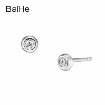

BAIHE Solid 14K White Gold 0.06ct H/SI Round Natural Diamonds Engagement Trendy Jewelry Elegant Round Diamond Stud Earrings