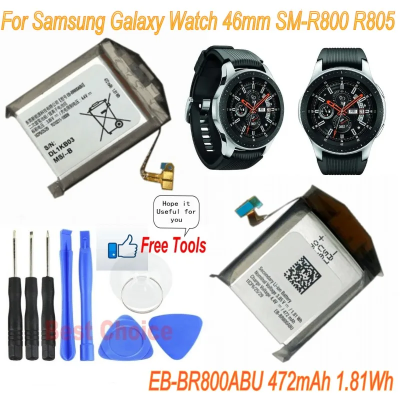 Для Samsung Galaxy Watch (46 мм) (Bluetooth) SM-R800 (4G LTE) SM-R805 EB-BR800ABU 472 мАч 1.81Wh оригинальный