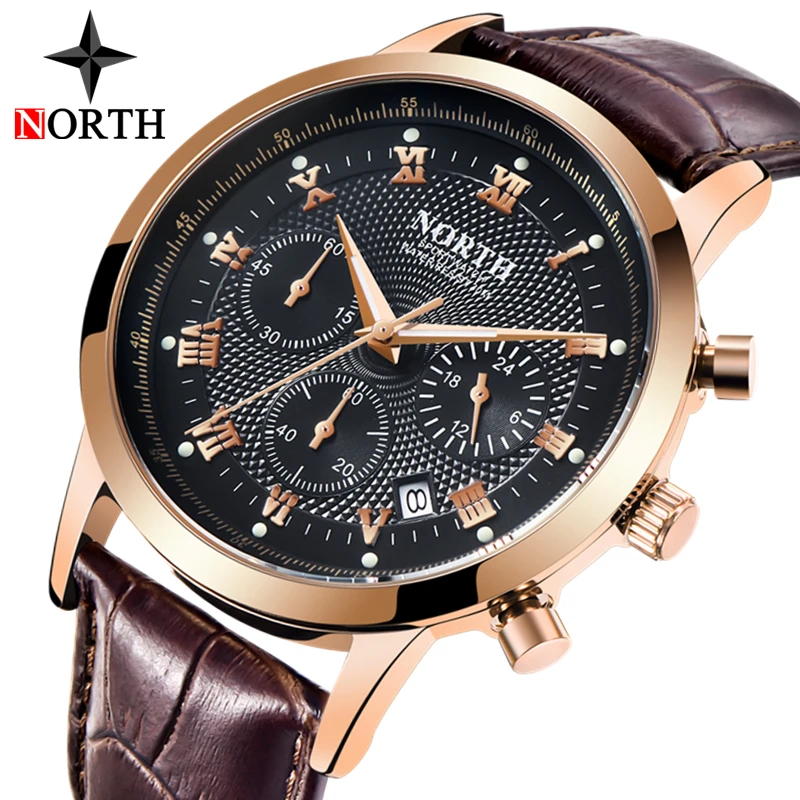  NORTH Mens Watches Top Brand Luxury Men's Army Military Sport Watch Men Casual Leather Waterproof Q
