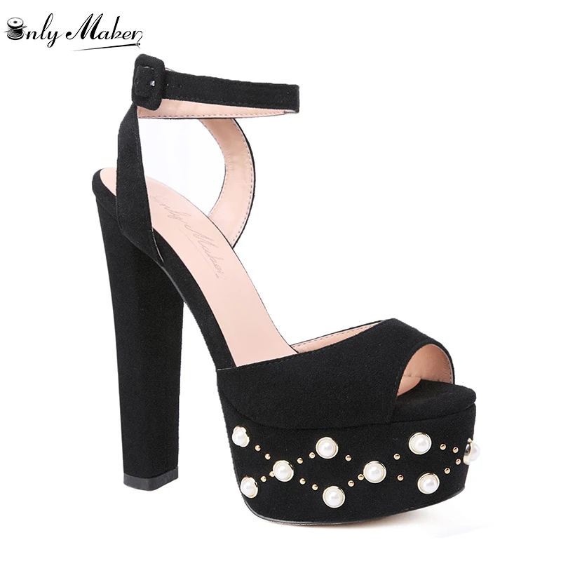 

Onlymaker 2019 Summer Women's Platform Block Chunky High Heel Sandals luxury Pearl Platform Open Toe Sandals big size 5-15