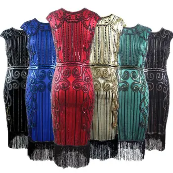 

Women 1920s Great Gatsby Vintage Fringe Flapper Dress Retro Girl Sequin Bead Sleeveless Summer Dress Vestido De Fiesta