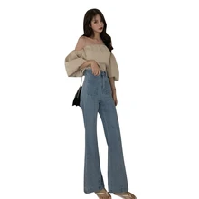 Женские джинсы, новая Корейская версия, рваные джинсы для женщин, модные ретро джинсы с высокой талией, тонкие высокие широкие джинсы