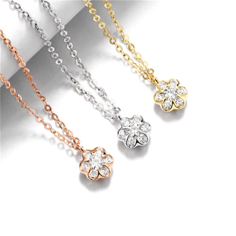 Crystal Rhinestone Flower Pendant Necklace Women Gold Color Zircon Wedding Necklaces Collar Chain Female Jewelry Gifts C25