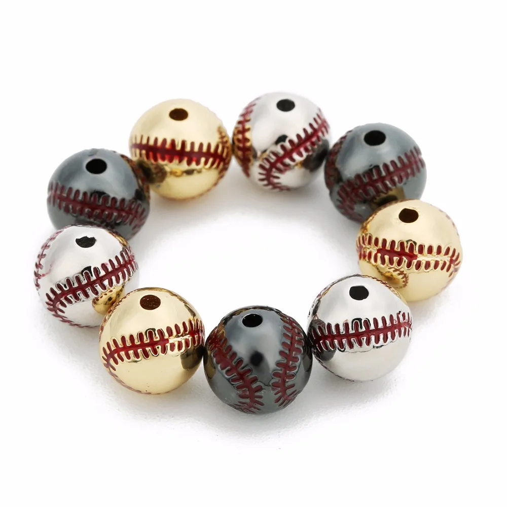 

LOULEUR 2pcs/lot Sproty Baseball Silver/Gold/Black Color Big Hole Copper Spacer Beads for Charm Women Jewelry Making Accessories