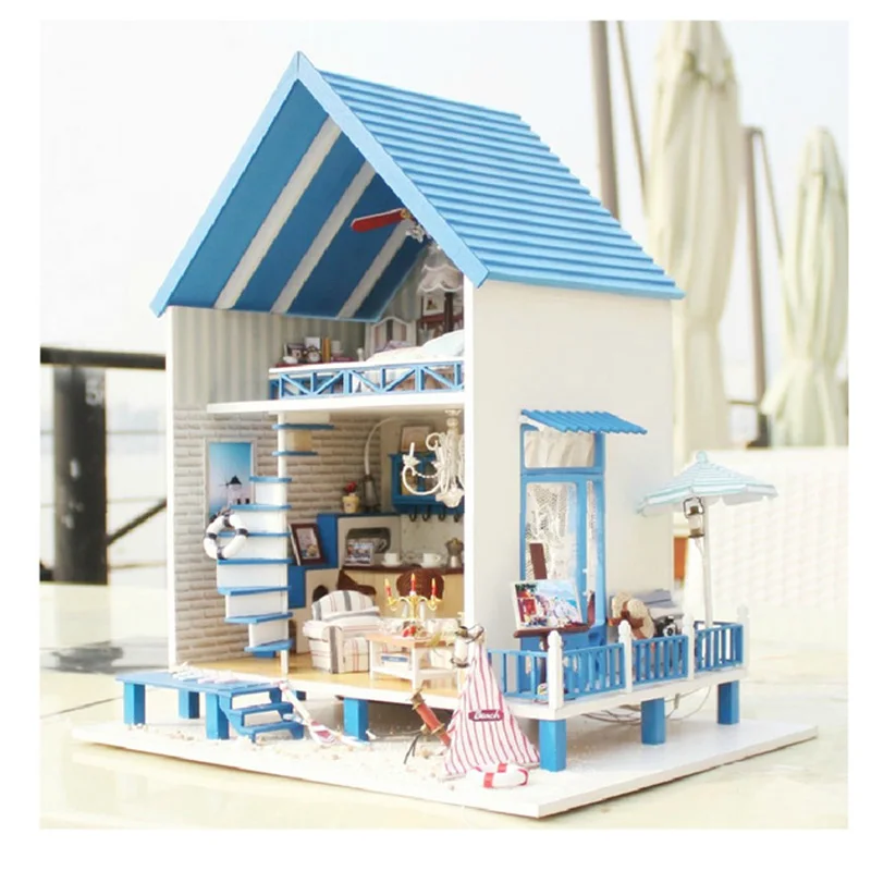 

DIY Doll House Miniature Dollhouse With Furnitures 3D Model Wooden House Handmade Toys Gifts For Children A018 #D