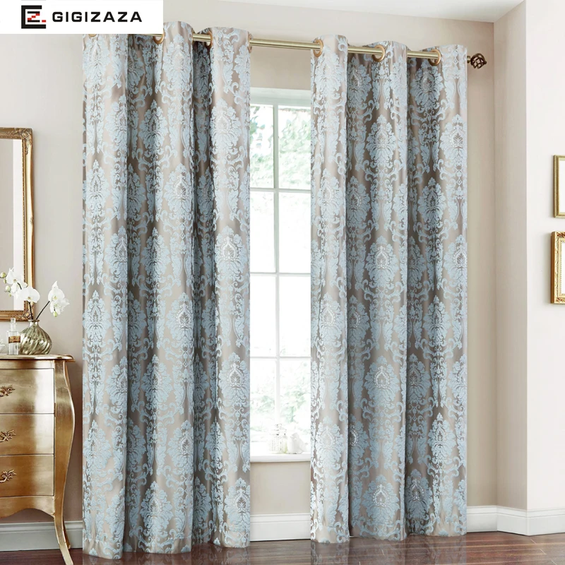 Светлячок жаккардовые оконные шторы тяжелая ткань высокого качества с серебряной проволокой встраивания 65% затенение для гостиной цветочный синий цвет