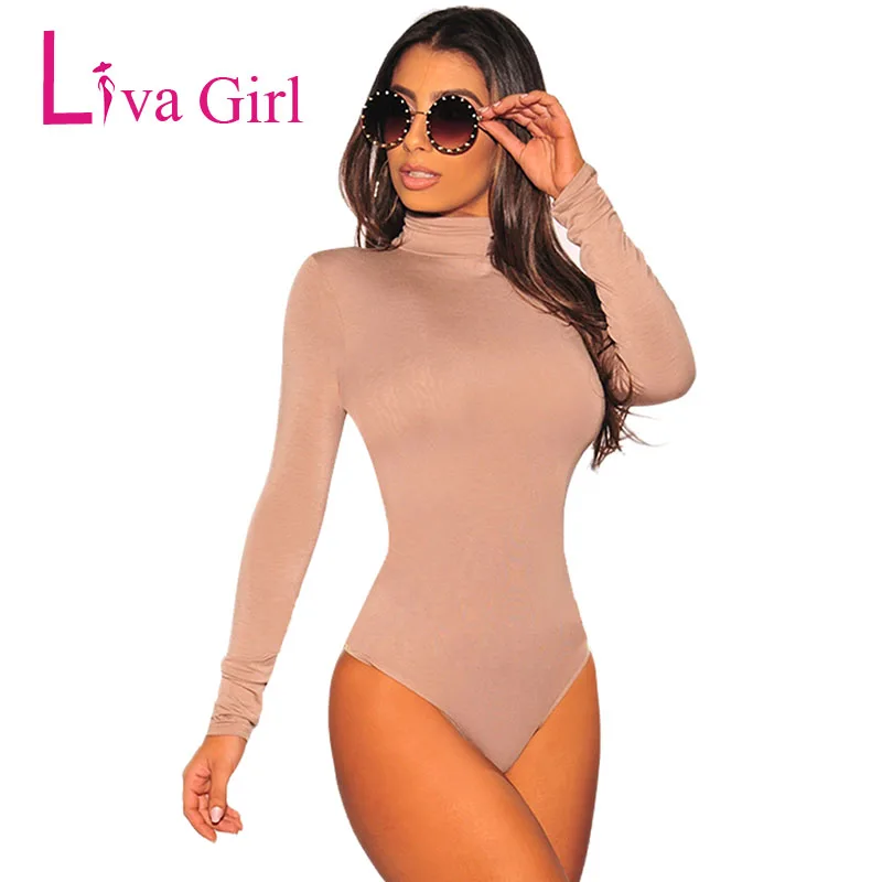 LIVA GIRL Women Sexy Warm Turtleneck Long Sleeve Bodycon Bodysuit 2019 Spring Autumn Mujer Jumpsuit Skinny Femme Bodysuits White