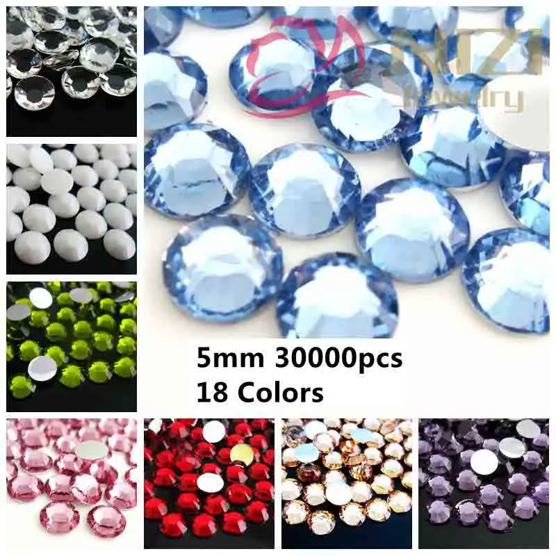 

30000pcs ss20 5mm Resin Rhinestone Flatback #01-#18 Colors Glitter Beauty Stick Drill Beads Glue For Foil 3D Nail Art Decoration