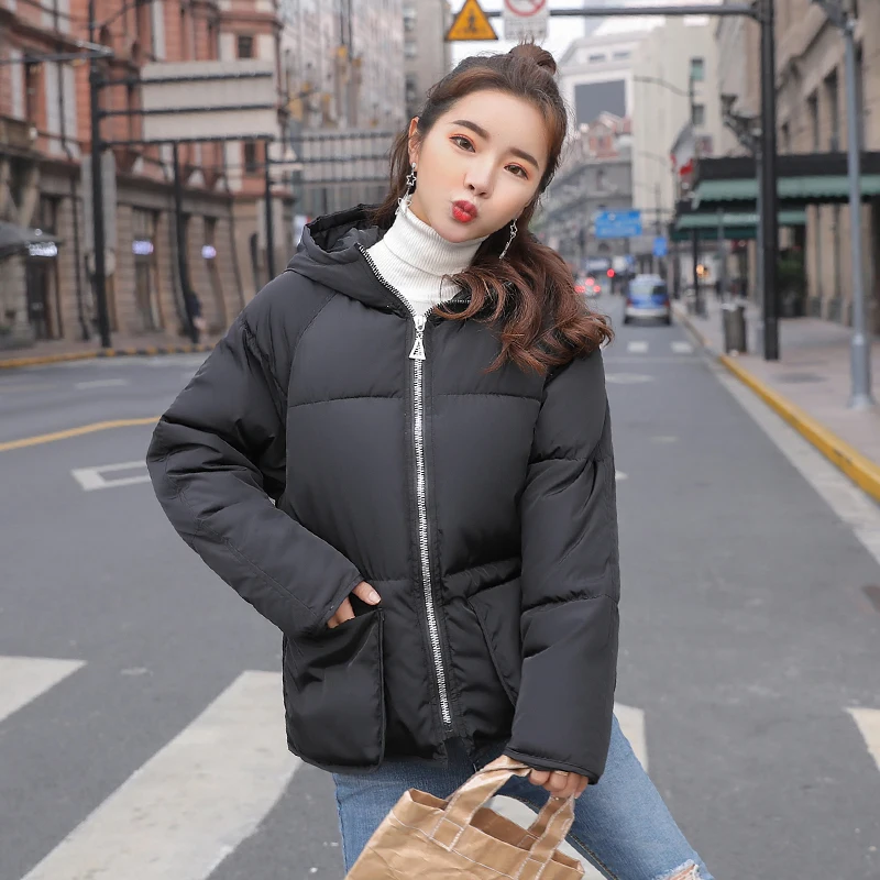 Korean style women winter jacket with hooded fashion short coats cotton