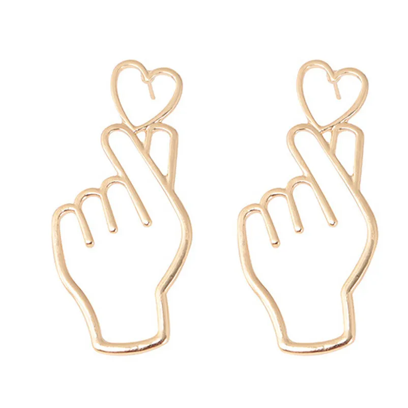 Fashion Trendy Earrings for women Dangle earrings Finger Heart Alloy Earrings Hollowed Out Love Ear Jewelry Brincos Y10#N (7)