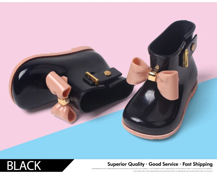 Fashion Children Rainboots Waterproof Girls Child Rubber Boot Jelly Soft Ankle Infant Shoe Girl Boots Bow Baby Kids Rain Shoes 547 (2)