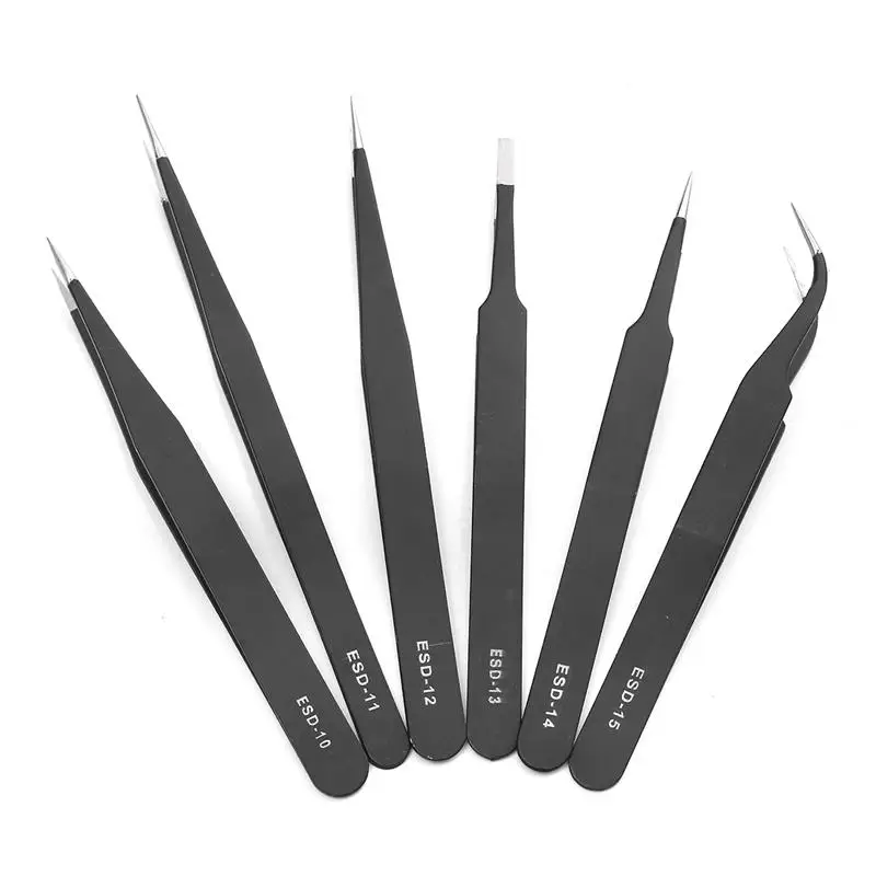 

6pcs/set Safe Anti Static Tweezers Maintenance Tool Set Stainless Steel DIY Electronic Watch Rework Repair Tools Kits