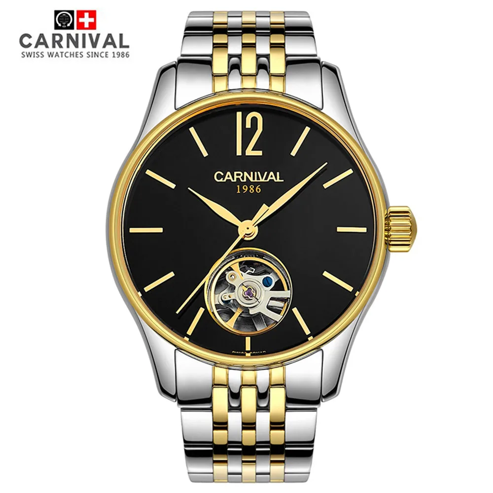 

Carnival Tourbillon Men'S Watch Mechanical Imported Movement Stainless Steel Simple Dial Waterproof Sapphire Business Clock