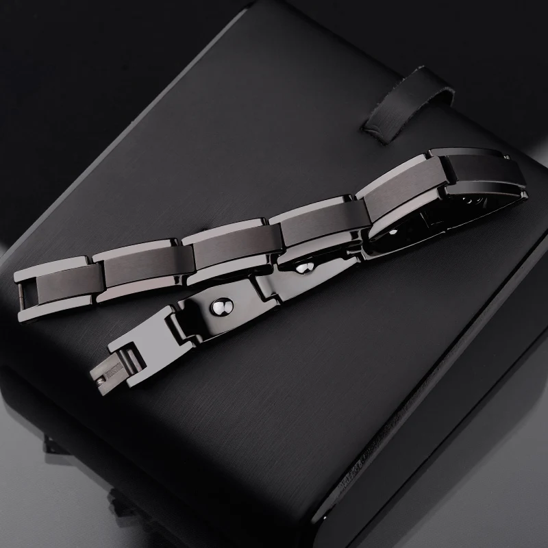 New Fashion Top Quality Black Tone Tungsten Steel Bracelets For Man New Fashion Top Quality Black Tone Tungsten Steel Bracelets For Man Length Adjule 10mm Width Inlay