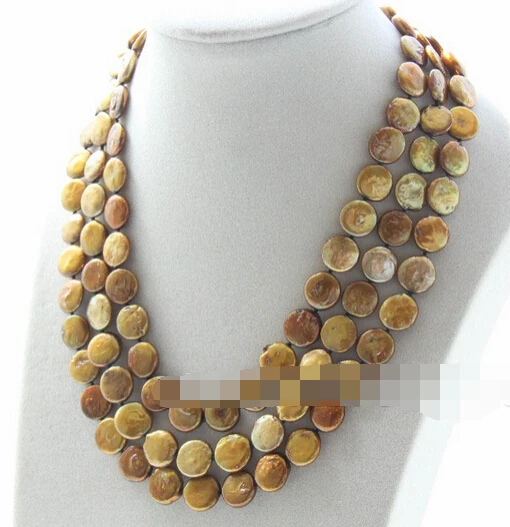 

Jewelr 004789 New! 3rows 12mm round coffee coin pearls adjustable necklace