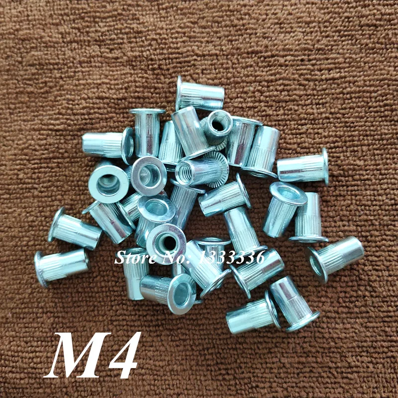 1000pcs Threaded M4 Rivet Nuts Carbon Steel Zinc Plated Flat Head Rivet