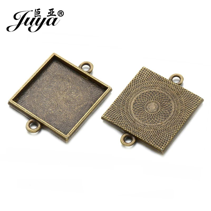 

JUYA High Quality Cabochon Base Setting Zinc Alloy 4pcs/lot 25mm Square Blank Pendant Trays for Jewelry Necklace Making AD0101