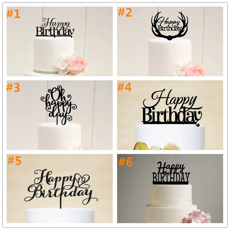 Free Shipping Happy Birthday Acrylic Cake Topper Birthday Party Cake