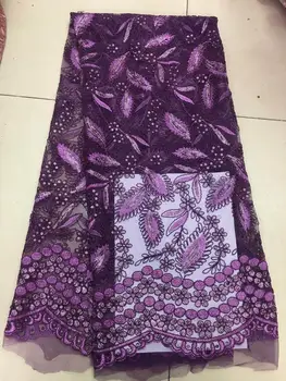 

African sequins lace fabric nigerian lace fabric with sequins french lace fabric 2019 high quality for wedding dress purple(6-19