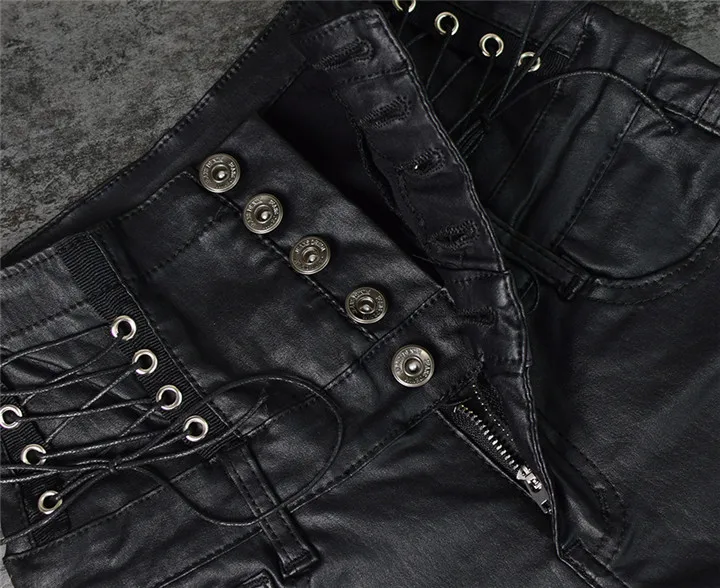 Europe and the United States women's ultra-high waist 5 grain buckle bilateral waist belt decorative coating imitation leather stretch denim feet pants PU (15)