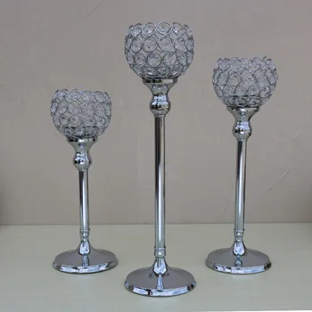 

Wedding Centerpieces Candelabra Parties Decorations K9 Crystal Candlestick Shiny Silver Cheap Candle Holders 30cm and 35cm