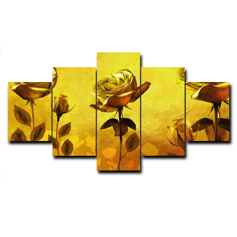

5 Panel Wall Artwork Blooming Flower Posters And Prints Abstract Art Canvas Painting For Living Room Home Decoration No Frame