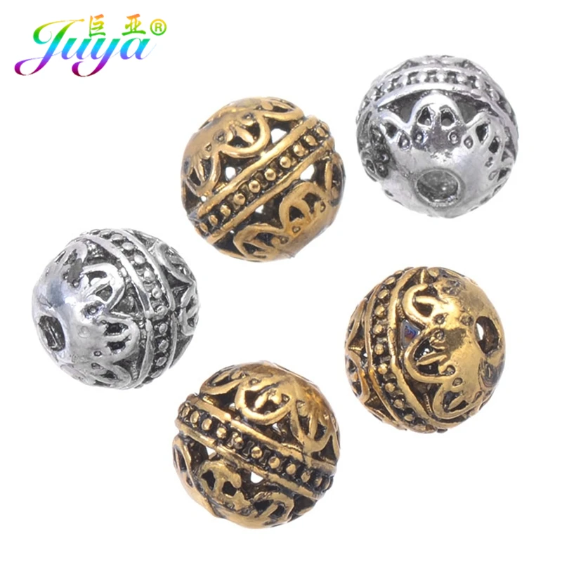 30pcs/lot Wholesale Metal Beads Handmade Antique Gold/Silver 10mm Hollow Decoration Charm Beads