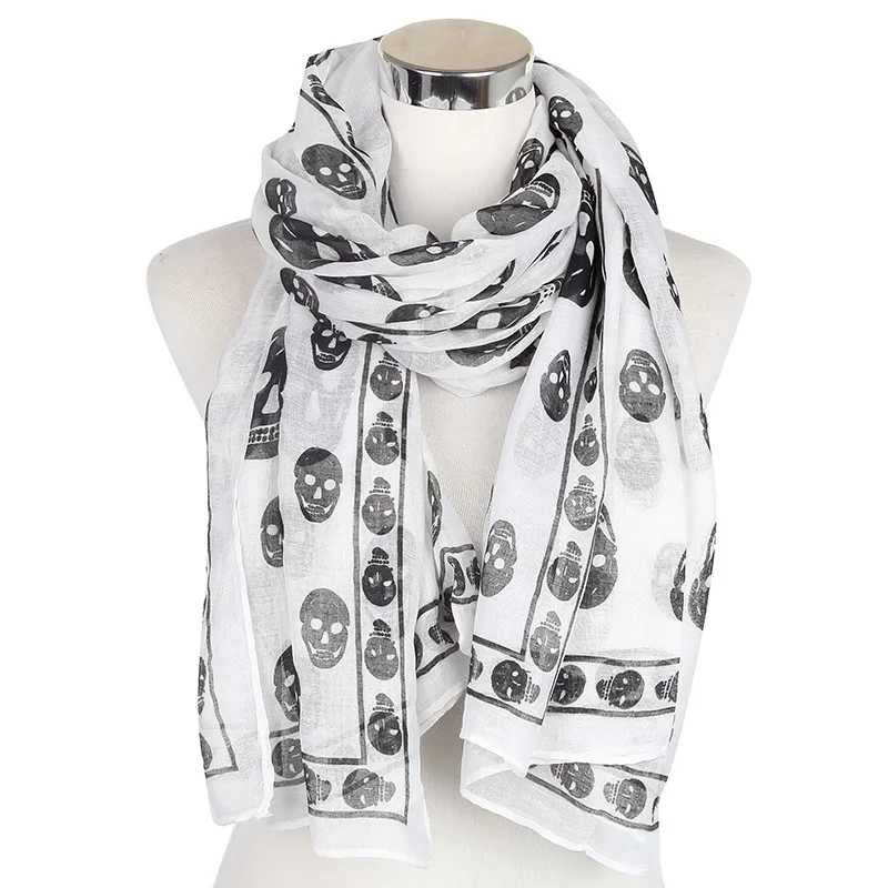 

WINFOX 2018 New Fashionable Black White Skull Scarf For Womens Ladies