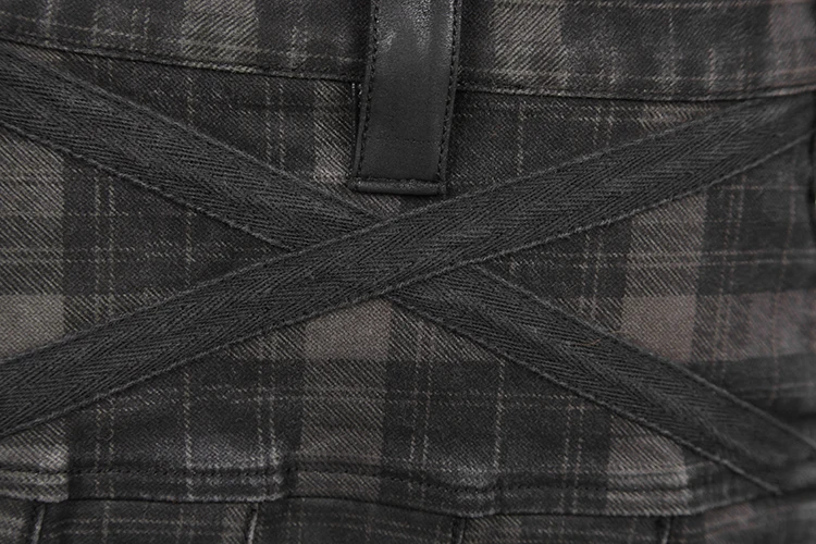Коричневый готический панк Шотландский Килт костюм двойные карманы мужские юбки с поясом решетки плетеные юбки двусторонние карманные юбки с цепью