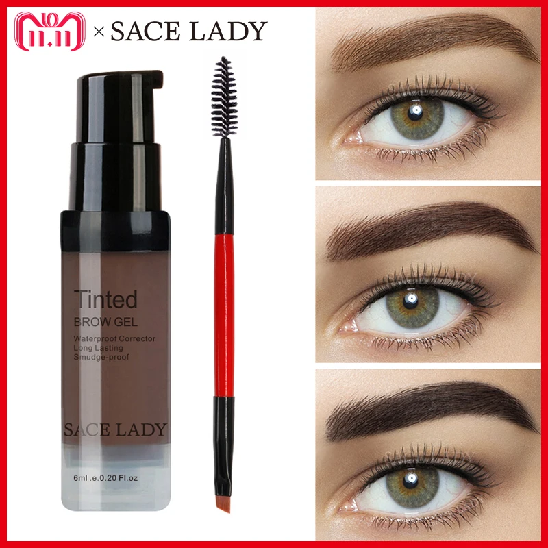 SACE LADY Eyebrow Gel Tint 6 Colors Makeup Pomade Brush Kit Brown Henna