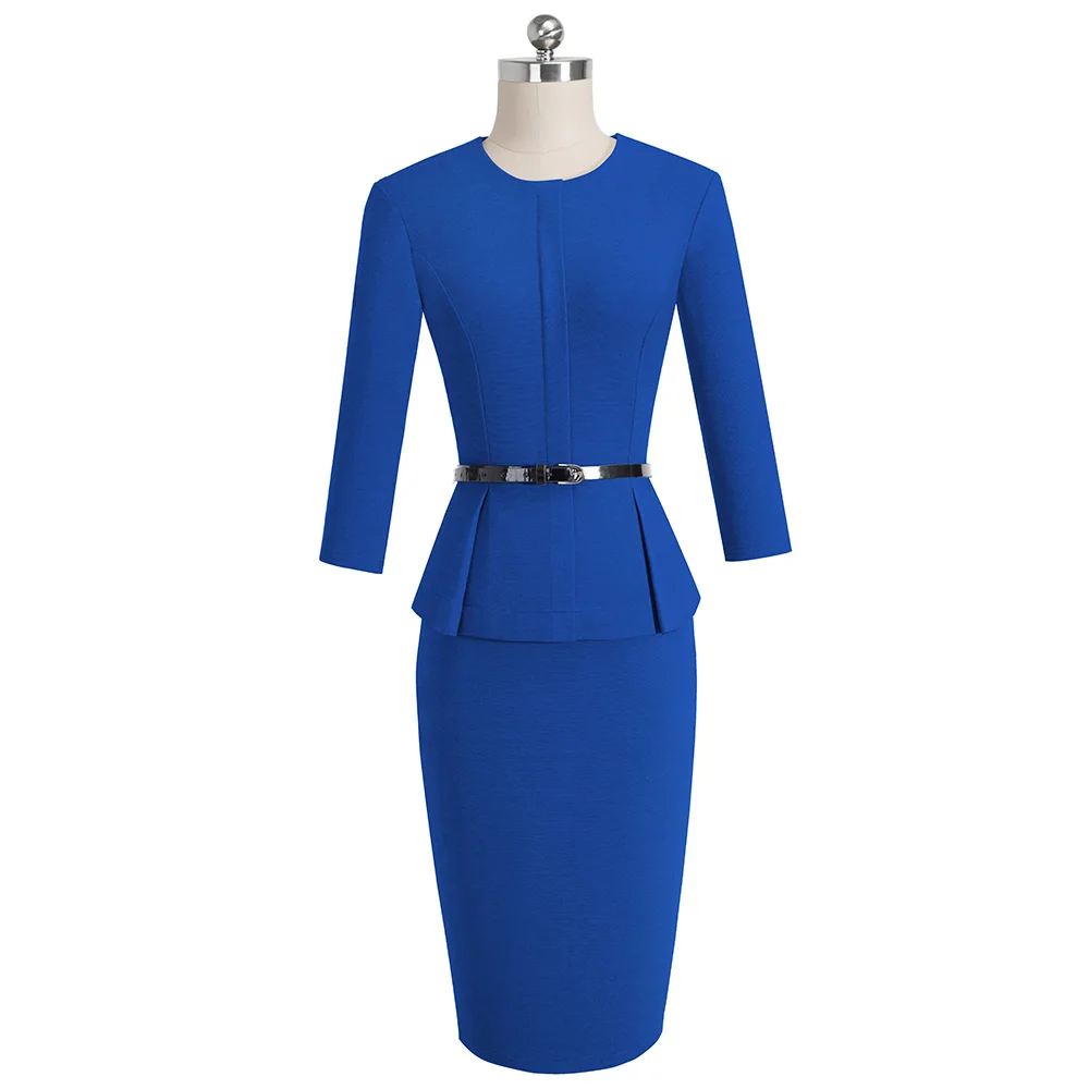 Nice-forever Vintage Elegant Wear to Work with Belt Peplum vestidos Business Party Bodycon Office Career Women Dress B473 Nice-forever Vintage Elegant Wear to Work with Belt Peplum vestidos Business Party Bodycon Office Career Women Dress B473