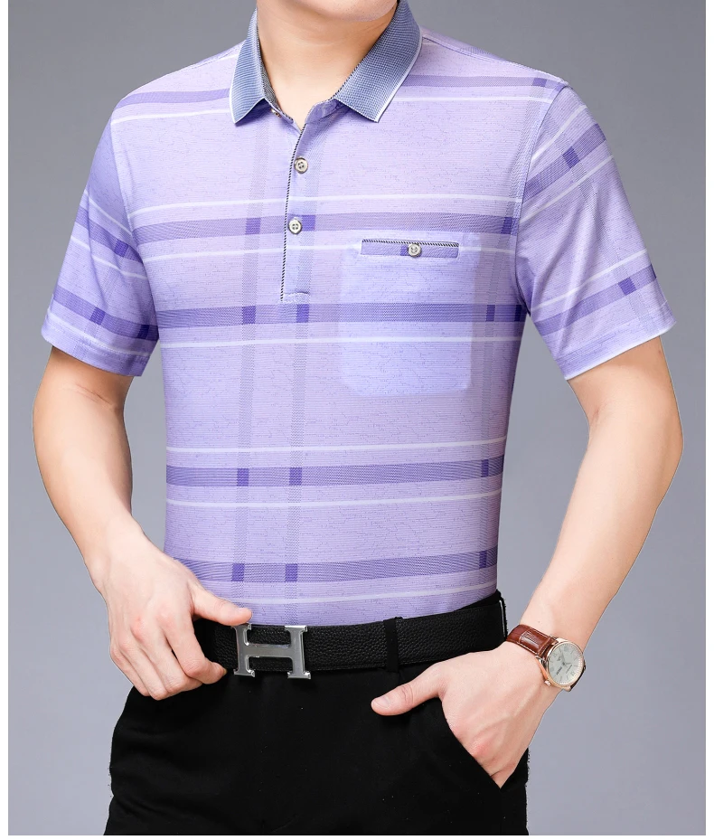 Брендовая Повседневная летняя полосатая рубашка поло с карманом и коротким рукавом, мужская рубашка из Джерси, мужские футболки поло, модная одежда 50509