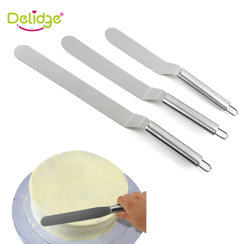  Delidge 1Pc 6/8/10 Inches Stainless Steel Butter Cake Cream Spatula For Cake Smoother Fondant Bakin