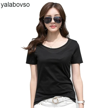 

Soft Cotton Short Sleeve Sexy O Neck Casual Black T Shirt For Woman Cool Slim Summer Tees 2020summer Tops Yalabovso 8886Z30