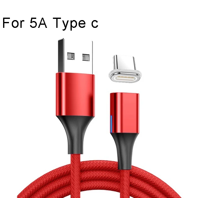 Магнитный кабель Micro usb type C 5A супер быстрый зарядный кабель для huawei P30 mate 20 30 Honor 20 pro Магнитный светодиодный кабель для зарядки - Цвет: red for Type c 5A