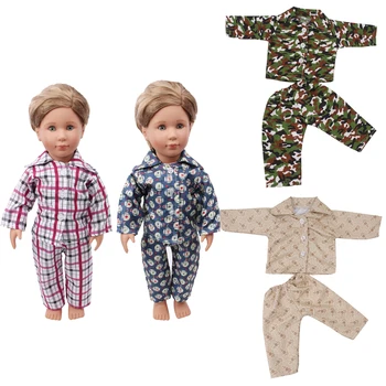 

Doll clothes 4 PCS Boys printed pajamas suit + pants toy accessories fit 18 inch Girl dolls and 43 cm baby doll n2-n4